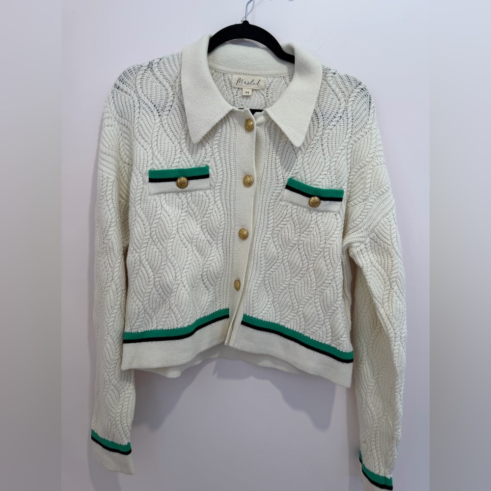 Marled Cream Button Up Cardigan, Size Medium